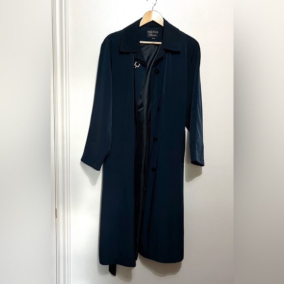 Classic Vintage Navy Blue Trench Coat or Overcoat by Sequence‎ Size Women 13/14 - Picture 8 of 13